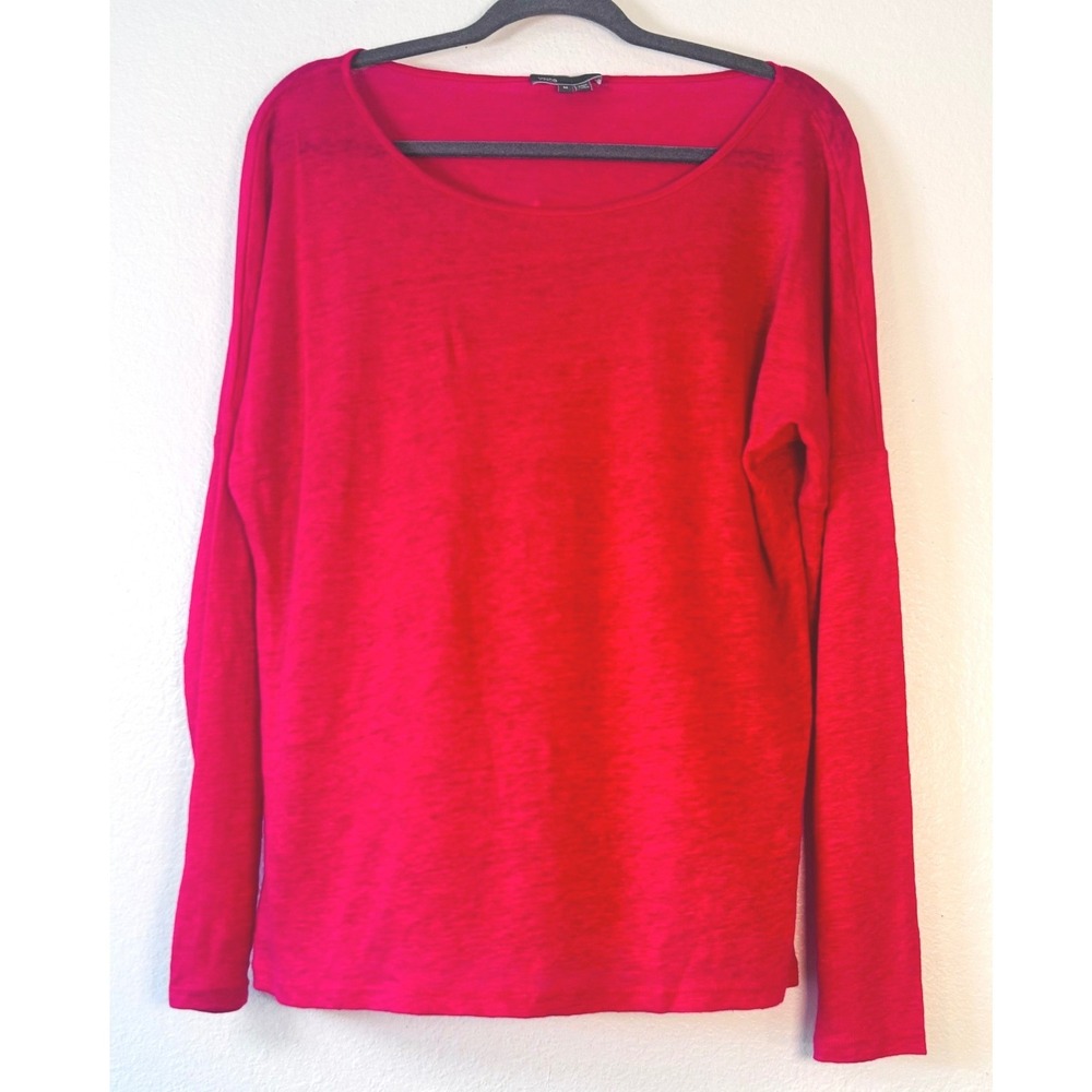 Vince Fuchsia Lagenlook 100% Linen Long Sleeve Boat Neck Slub Knit Top Size M